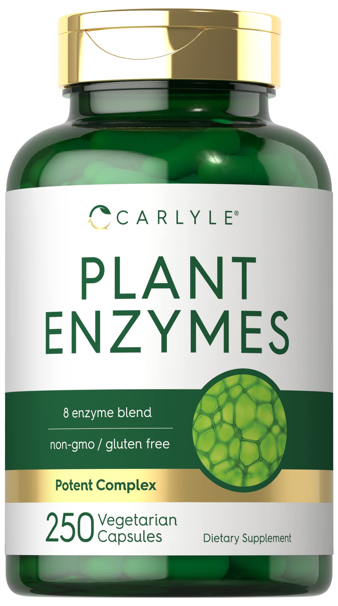 Carlyle Plant Enzymes with Protease, Papain, Lactase and Bromelain | 250 Capsules | Multi Enzyme Blend | Non-GMO & Gluten Free Supplement